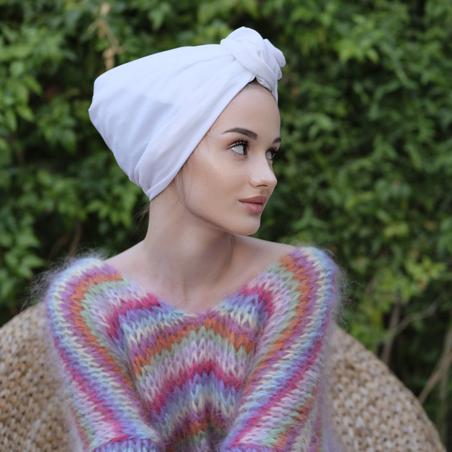 White Cotton Crepe-Turban