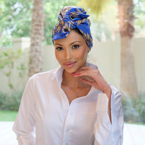 Vera Blue Satin Silk-Turban