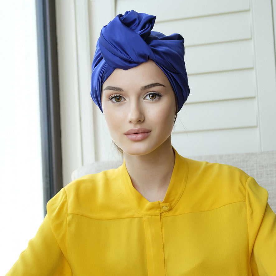 Blue Satin Silk-Turban