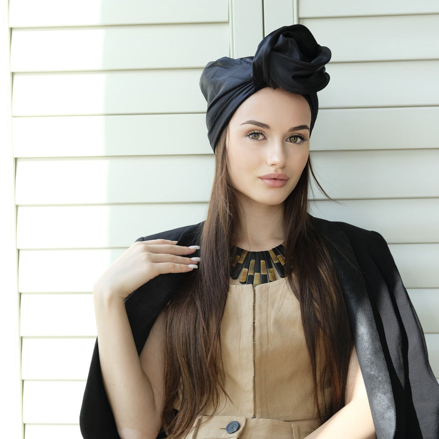 Black Silk Elegance-Turban